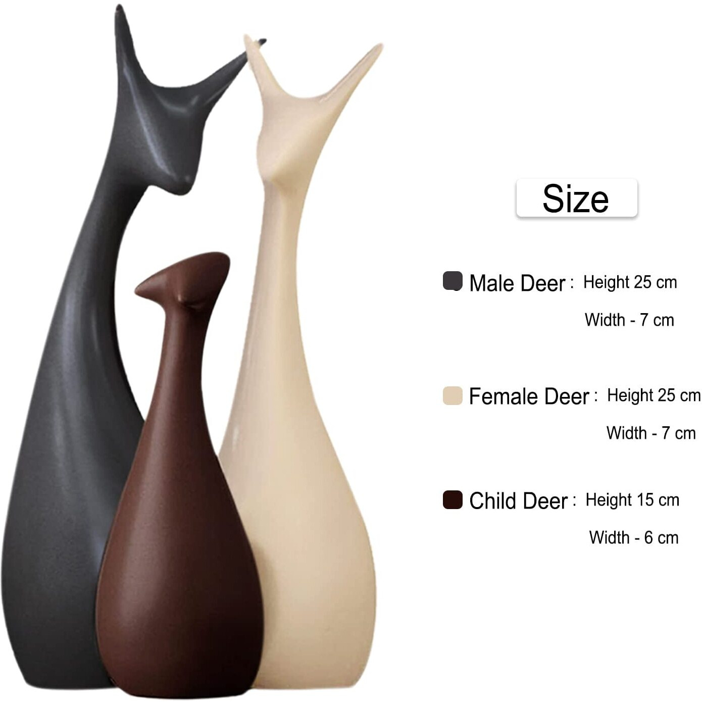 Xtore Home Decor Lucky Deer Family Matte Finish Ceramic Figures - (Set of 3, Matte Brown)