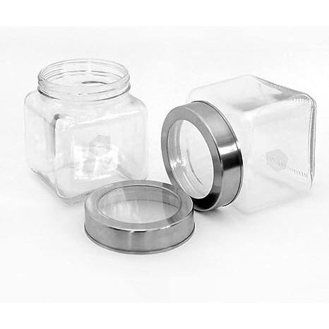 Vency Piramal Glass Round 500ml Transparent Glass Jars & Containers for Kitchen Pantry, Snacks, Masala, Pickles, Dry Fruits, Coffee Beans Storage with Primium Steel See-through Lid (500ml, Set Of 4)