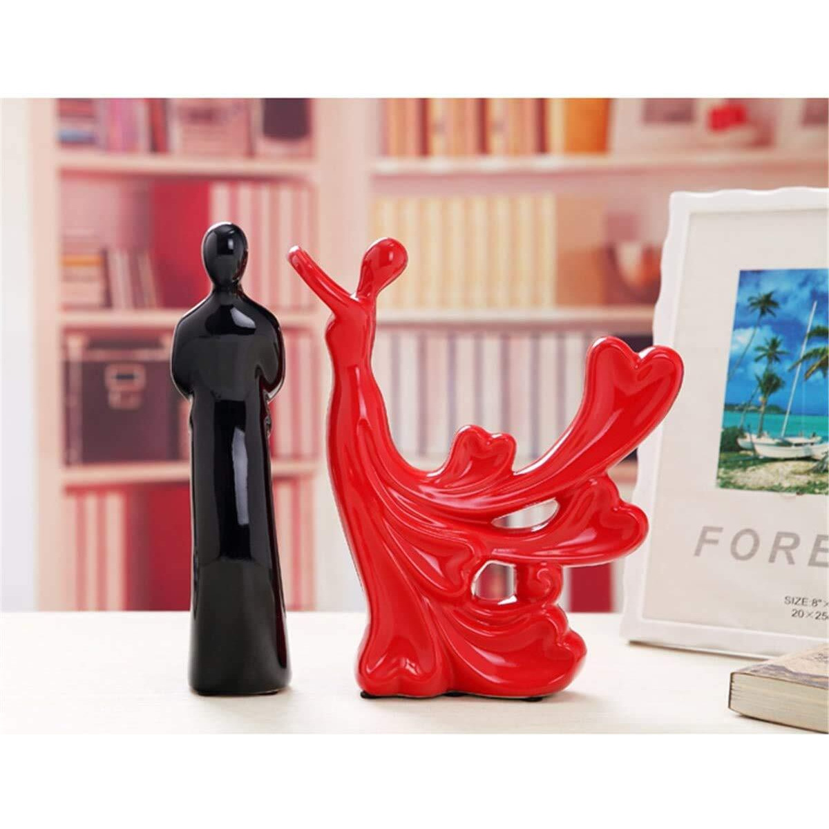 Xtore Passionate Lover Hugging Couple Figure | Beautiful Ceramic Home Decor Statue - (Set of 2, Red & Black)