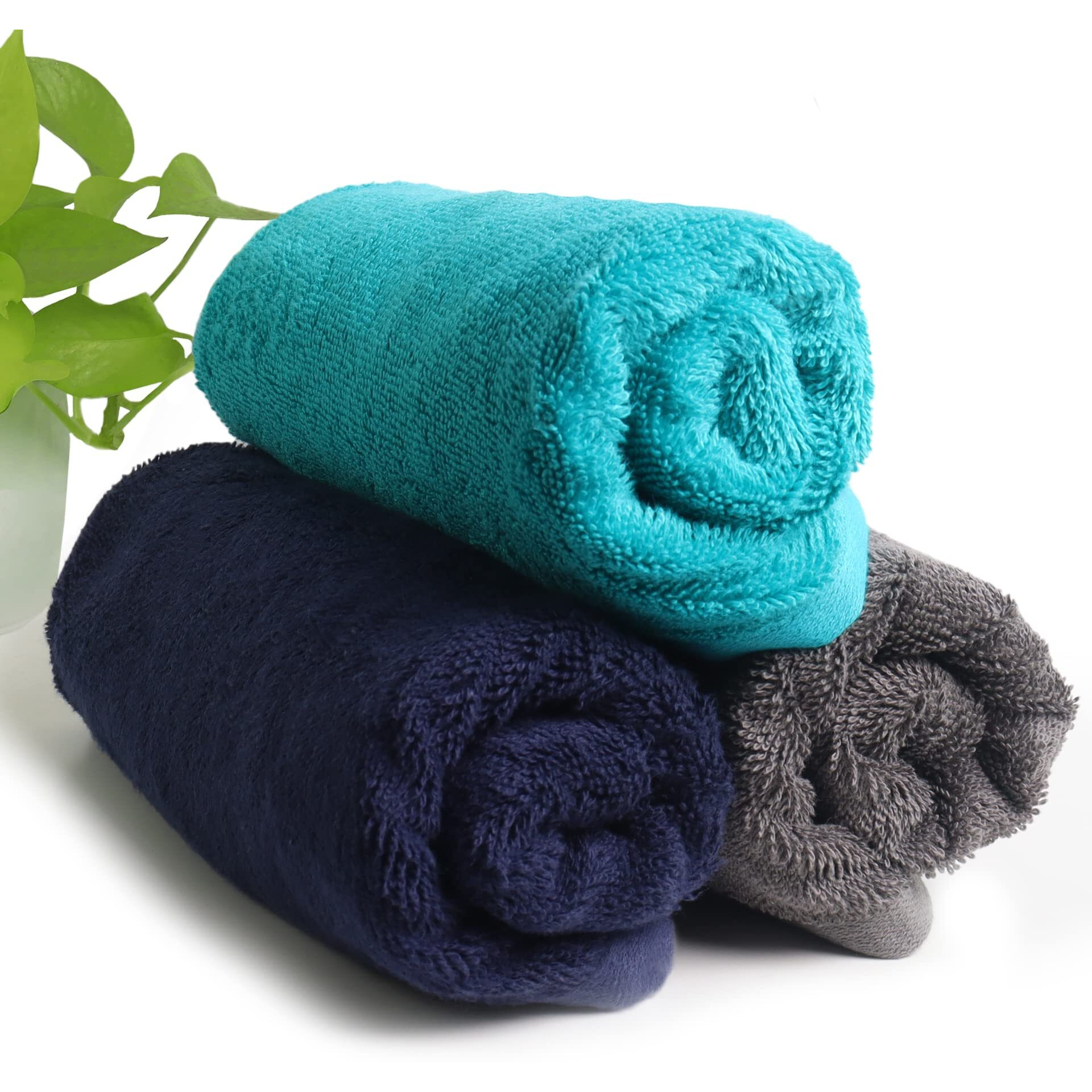 HEELIUM Bamboo Hand Towel | Ultra Absorbent & Anti-bacterial | 3X Softer than Cotton Towels | 65 X 40 cm - 600 GSM | Pack of 3 - Blue, Grey, Teal