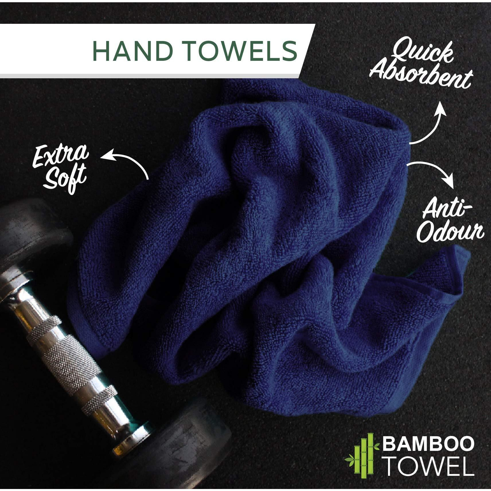 HEELIUM Bamboo Hand Towel | Ultra Absorbent & Anti-bacterial | 3X Softer than Cotton Towels | 65 X 40 cm - 600 GSM | Pack of 3 - Blue, Grey, Teal