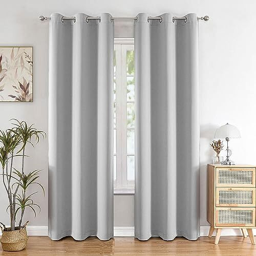 HOMEMONDE 63% Room Darkening Blackout Door Curtain 8 Feet Set of 2 - Heavy Curtains, Thermal Insulated Solid Panels, Greyish White