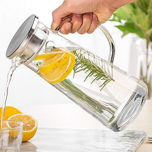 NVRA Premium Glass Water Jug - 1.3 LTR, Transparent, Hot Cold Water Pitcher with Lid Water Jug, Iced Tea, Milk and Juice Beverage Carafe, Lemon Jug, 1.30 Liter (Borosilicate JUG 1.3 LIETER)