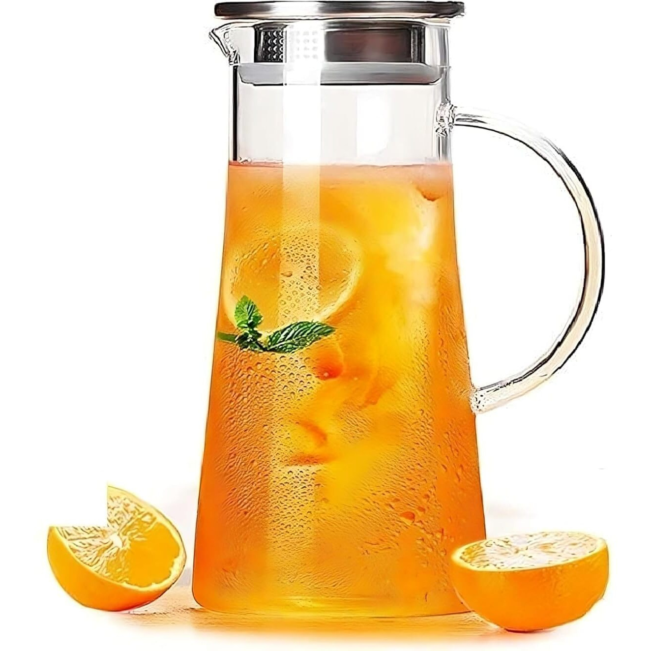 NVRA Premium Glass Water Jug - 1.3 LTR, Transparent, Hot Cold Water Pitcher with Lid Water Jug, Iced Tea, Milk and Juice Beverage Carafe, Lemon Jug, 1.30 Liter (Borosilicate JUG 1.3 LIETER)