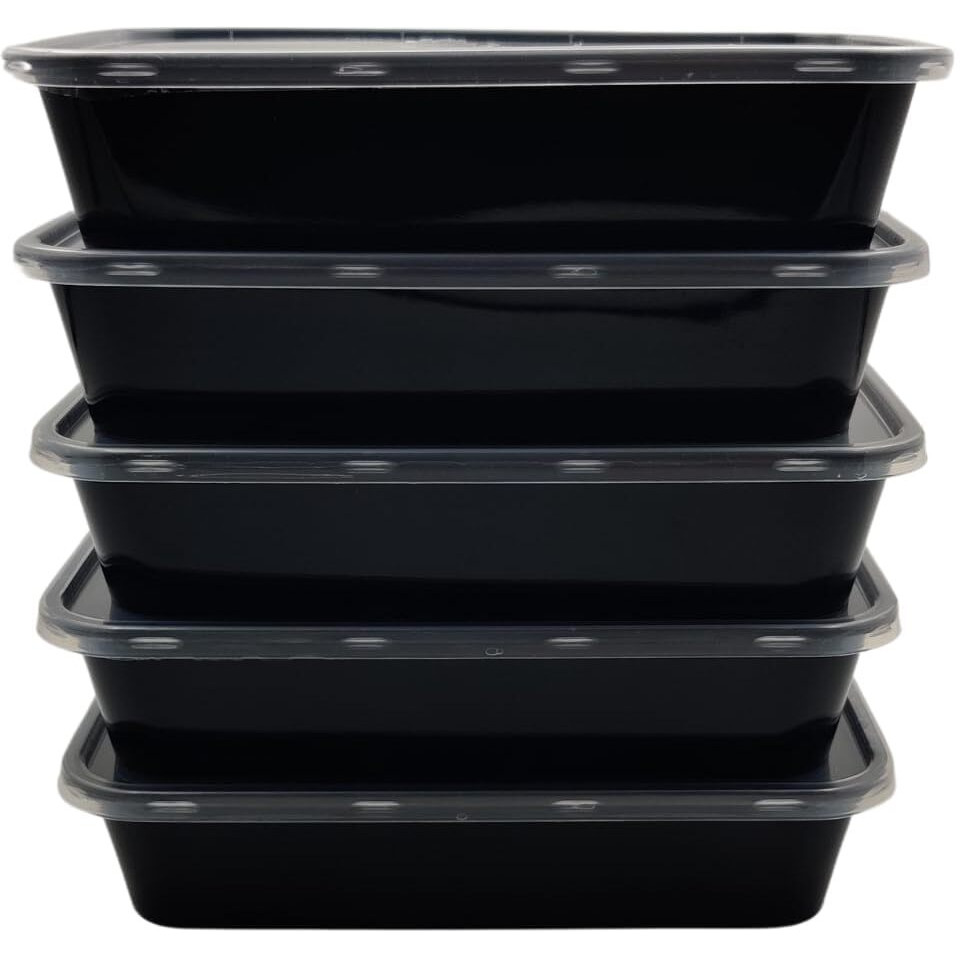 Fresh Seal Reusable Rectangle Plastic Containers With Lid For Food Storage, Food Delivery, Kitchen Use, Fridge And Microwave Safe -(Pack Of 25)- 500 Ml, Black