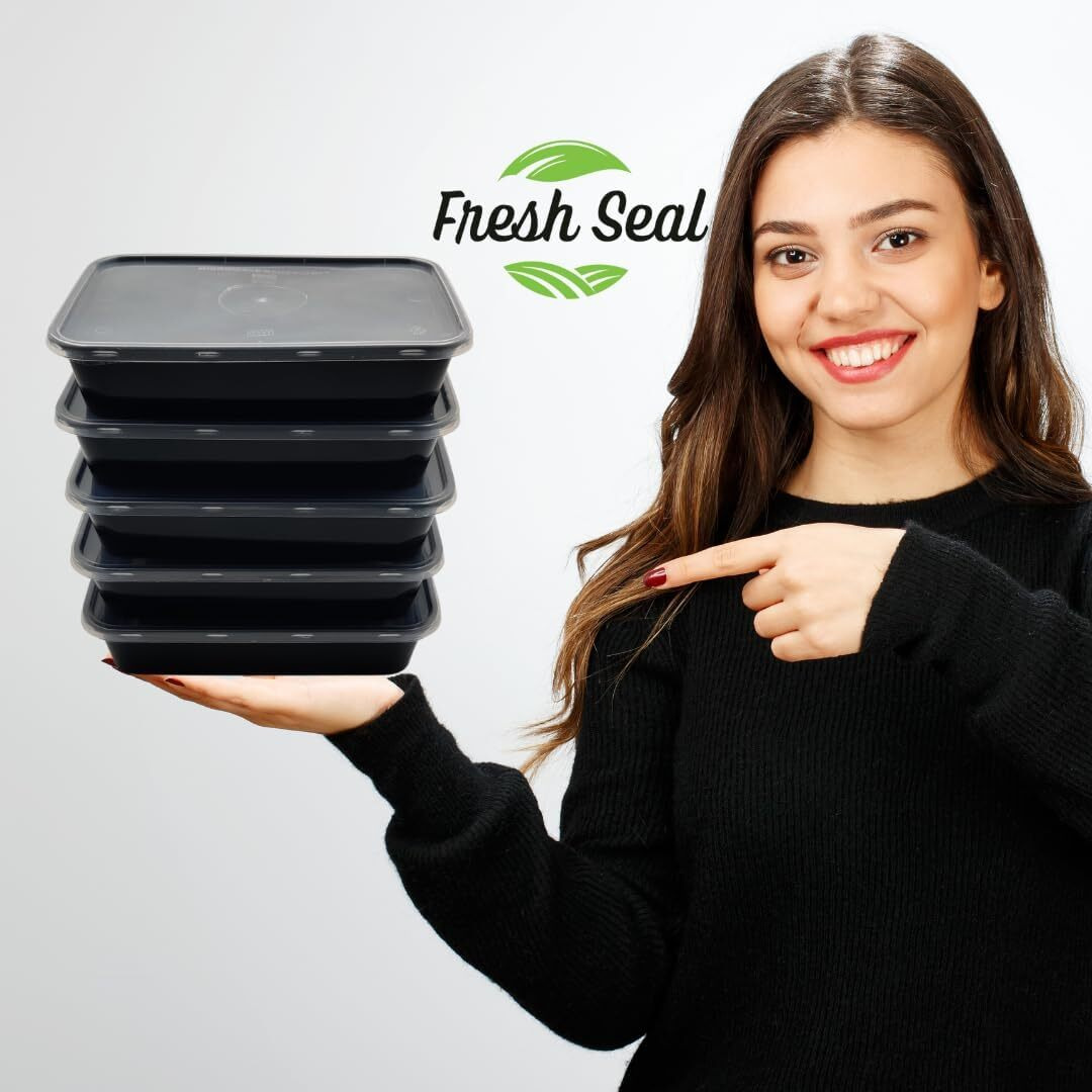 Fresh Seal Reusable Rectangle Plastic Containers With Lid For Food Storage, Food Delivery, Kitchen Use, Fridge And Microwave Safe -(Pack Of 25)- 500 Ml, Black