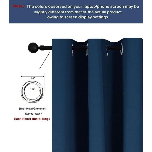 HOMEMONDE 95% Blackout Room Darkening, Thermal Insulated, 8 Feet Long Door Length Curtains, Navy Blue - 96 Inches Set of 2