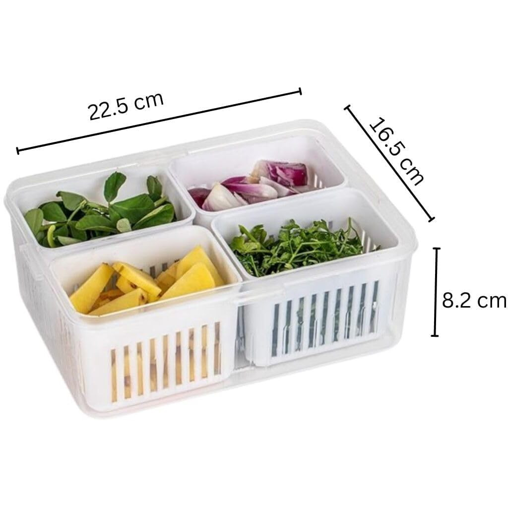 ZUSCHLAG Fridge Storage Boxes Freezer Storage Containers, Container for Kitchen Storage Set, Storage in Kitchen, Vegetable Storage, Draining Crisper Refrigerator Food Box (2 PIC (4 GRID))