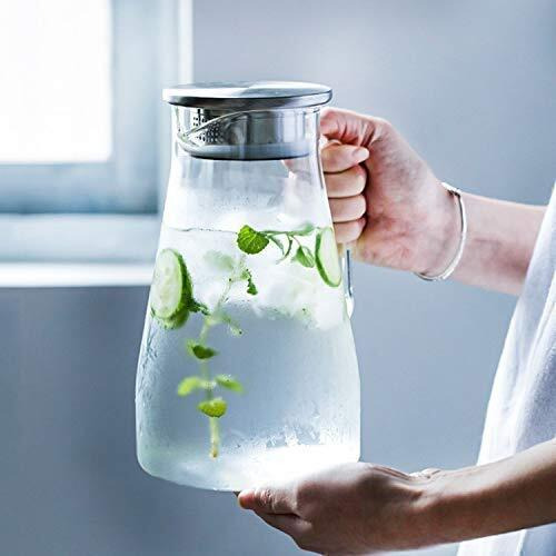 NVRA Premium 1800Ml Glass Water Jug with Stainless Steel Lid&Handle|Transparent Beverage Carafe for Home,Office, Etc |Pitcher for Serve Water,Milk, Juice,Beverage,Chaas, Cocktail (Borosilicate Jug)