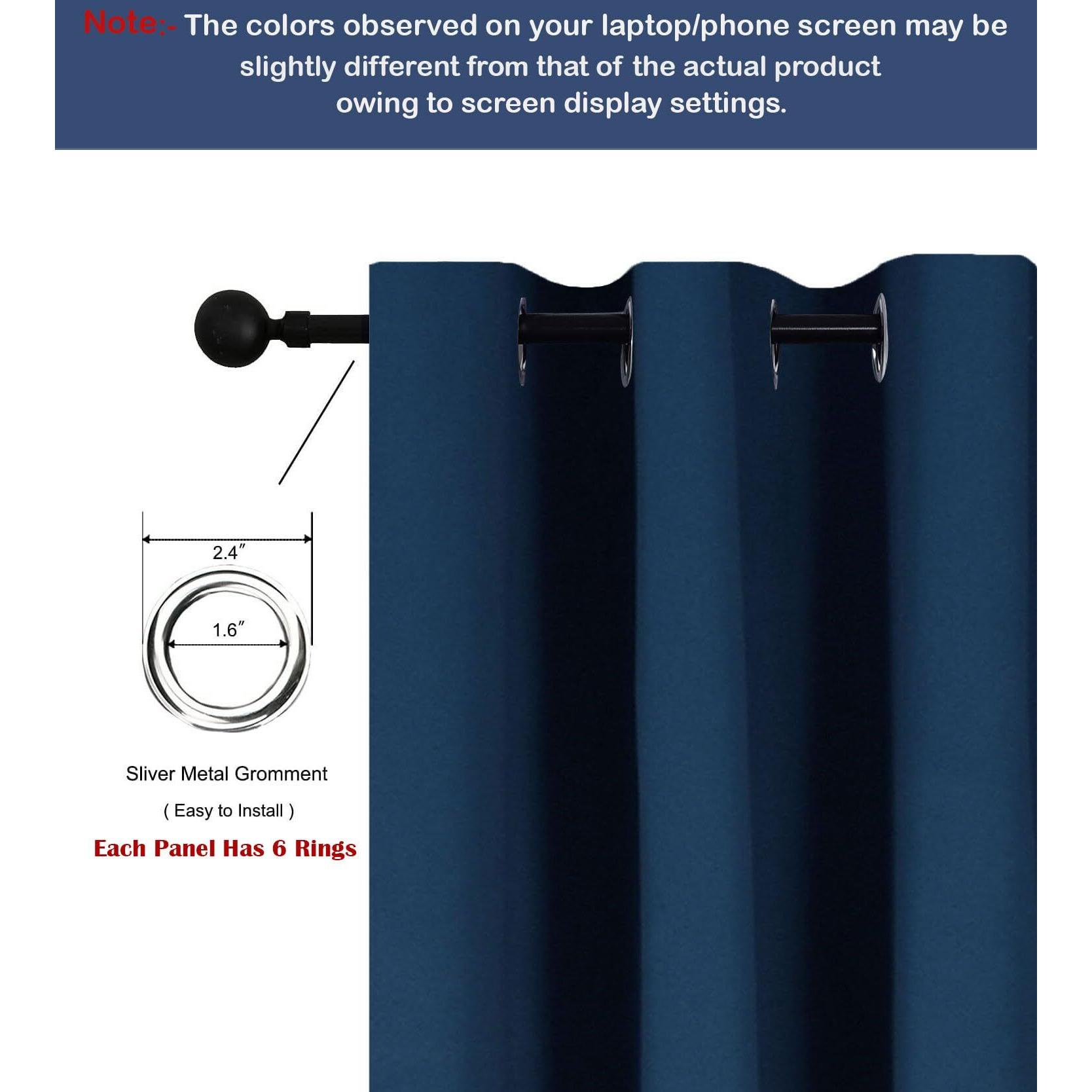 HOMEMONDE 95% Blackout Room Darkening, Thermal Insulated, 9 Feet Curtains, Navy Blue - Long Door 108 Inches Curtain Set of 2