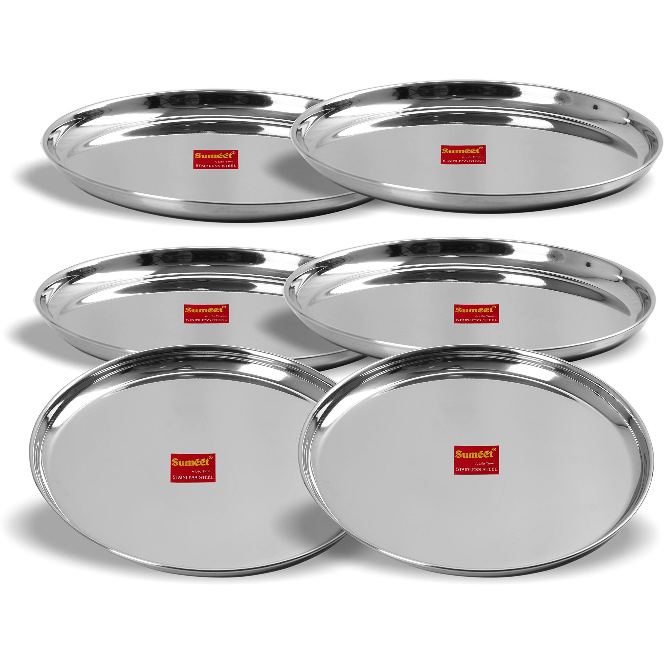 Sumeet Stainless Steel Plates - Set Of 6, Silver