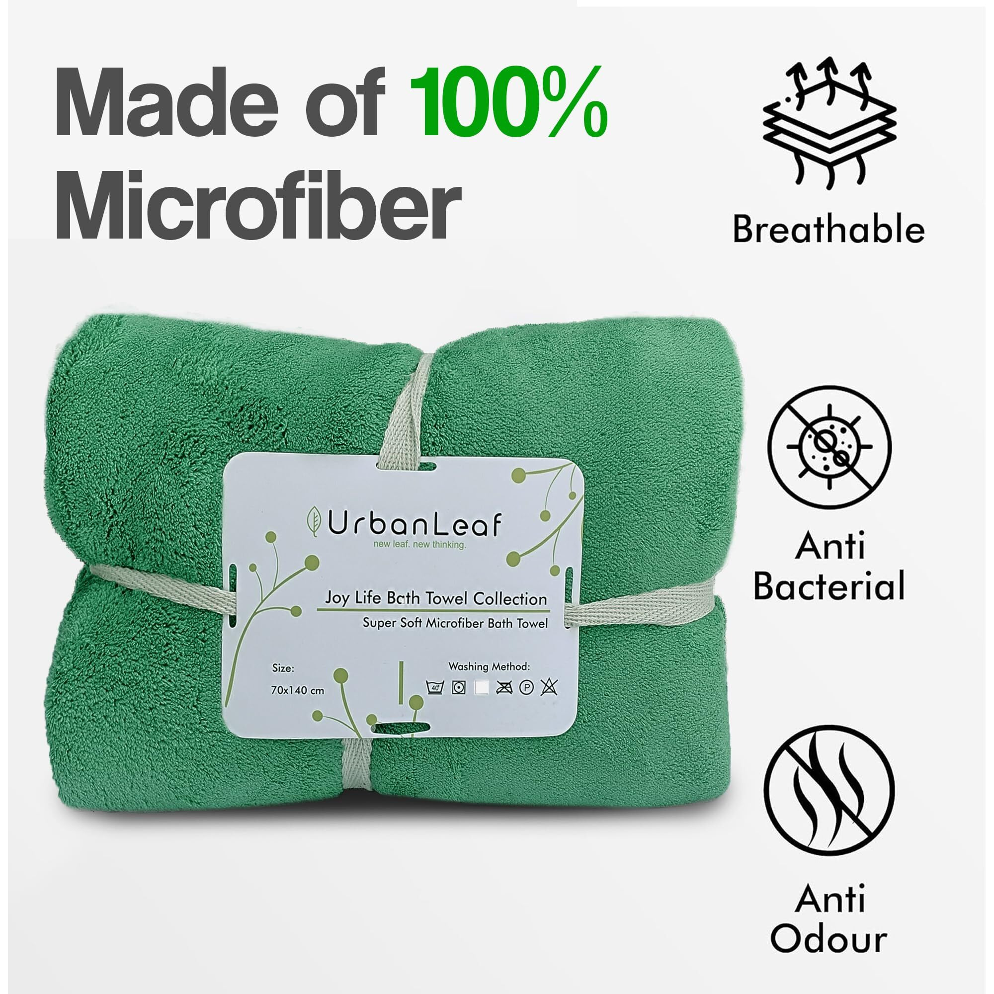 UrbanLeaf Microfiber Large Bath Towel | Quick Dry Super Absorbent - Bath Towel for Men and Women | Parrot Green | Towel for Bath, Travel, Gym, Beach, Pool, and Yoga (70 X 140 CMs)