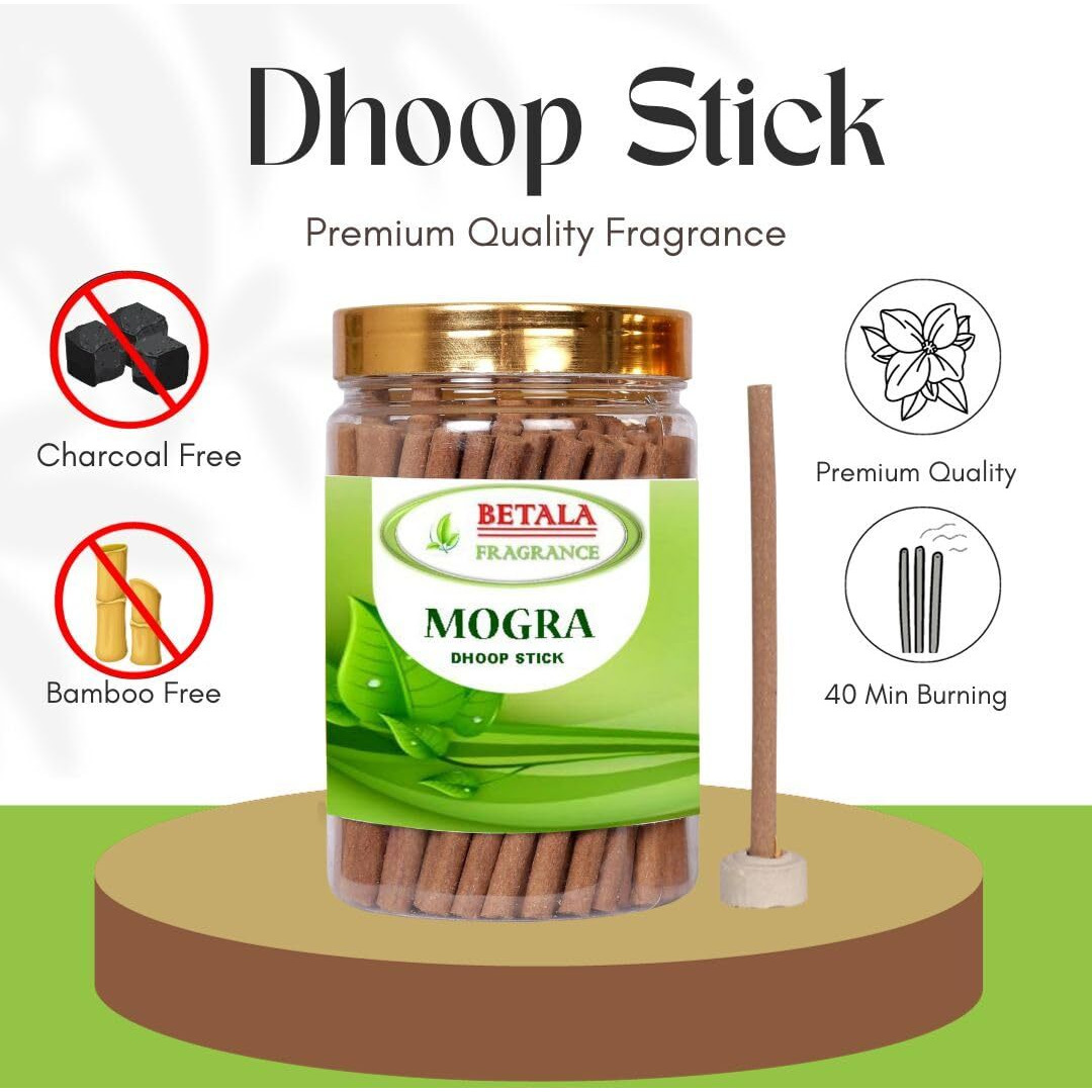 Betala Fragrance 6 in 1 Dhoop Sticks for Pooja, Combo Pack of 100 gm X 6 Flavour stick with Holder Stand (Chandan, Gulab, Mogra, Lavender, Guggal, Saffron)