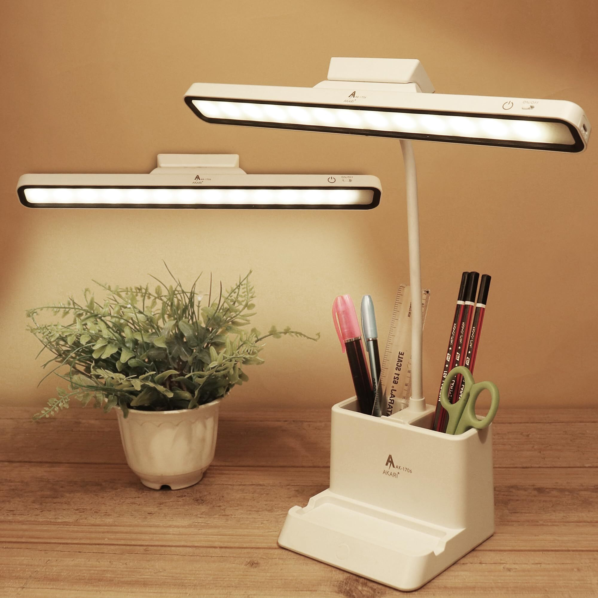 SaleOn Dual Usage Led Desk Lamp 3 Ligting Color Mode Rechargeable Study Lamp, with Warm Color Light, with Mobile Holder, Touch Control Sensor Lamp, Foldable and Rotatable Adjustable Reading (1953)