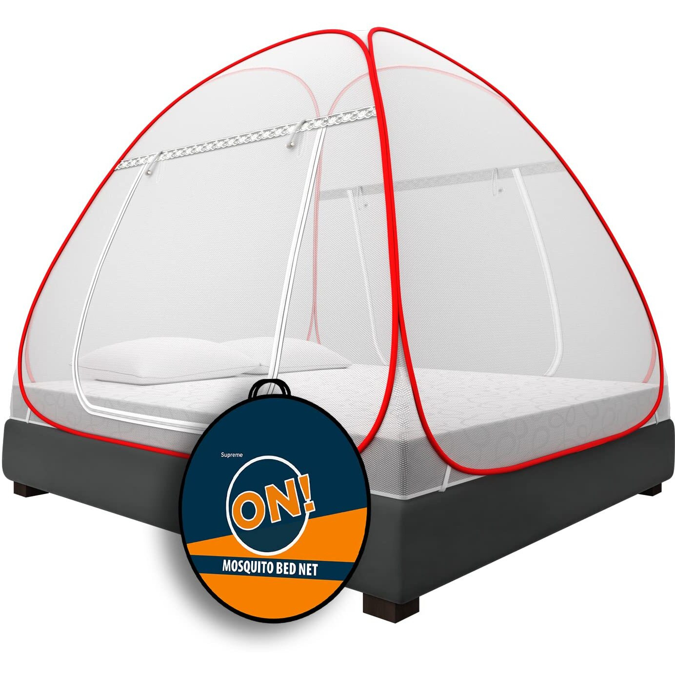 Supreme On Mosquito Net for Double Bed [6 Feet X 6.5 Feet], Queen-Size Premium Machardani, Strong and Durable, 30 GSM, Tent Type, Foldable, Corrosion Resistant