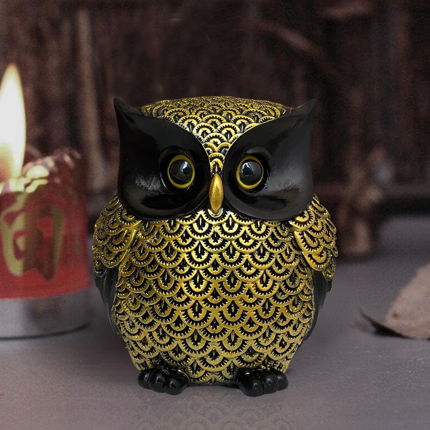 Xtore Modern Classy Lucky Owl Resin Art Figure Showpiece (Pack of 1, Black and Golden)