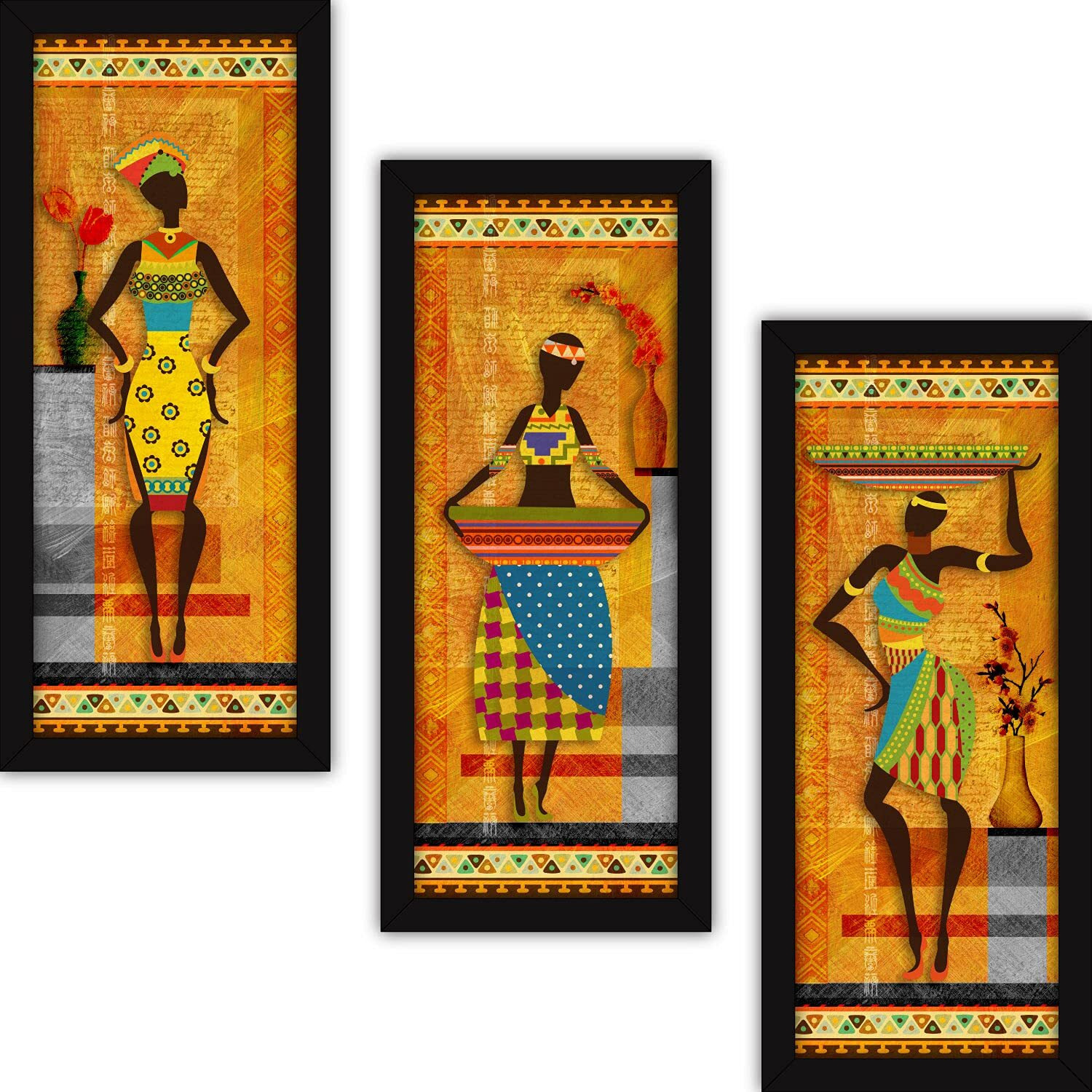 FATMUG Wall Paintings For Living Room With Frame - Tribal Abstract Home Decor Large Art Bedroom -Set of 3