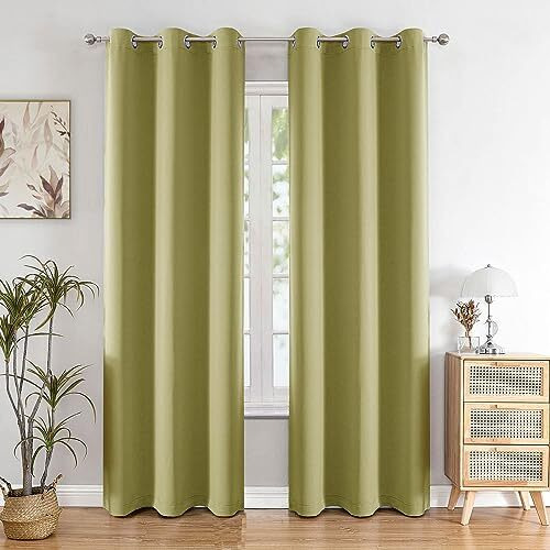 HOMEMONDE 71% Room Darkening Blackout Door Curtains 7 Feet - Thermal Insulated, Noise Reduced, Heavy Curtain, Set of 2, Avacado Green (84 Inches)