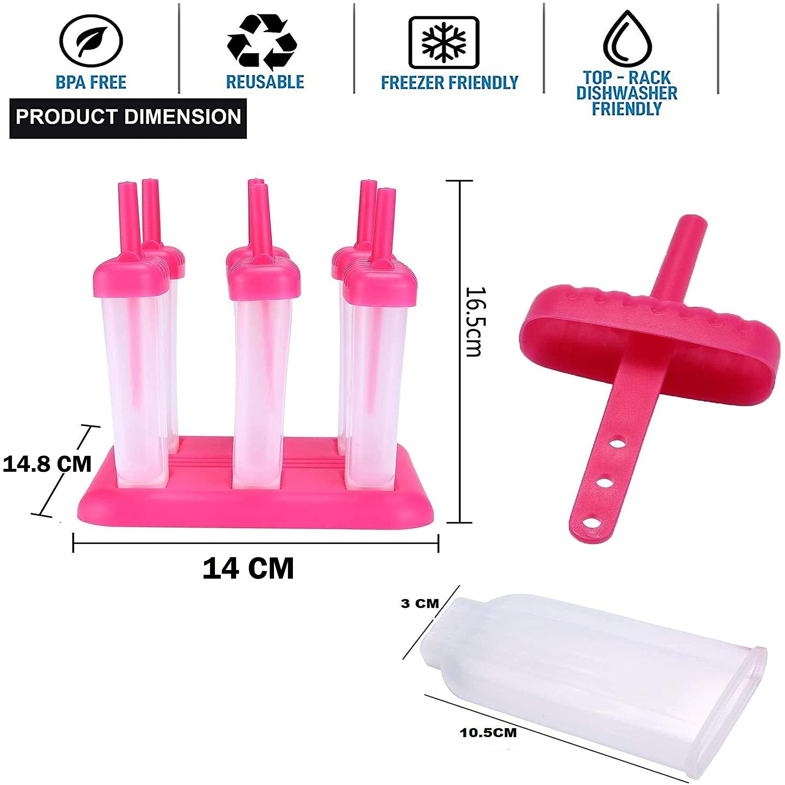 Karp Polypropylene Plastic Reusable Ice Pop Mold (Pink) - Set of 6