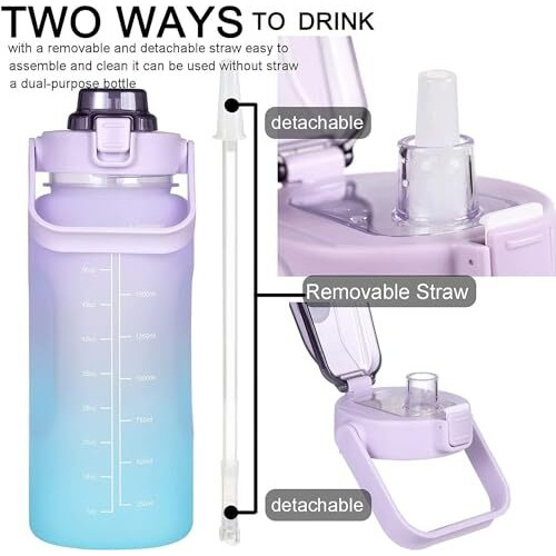 VDNSI Sipper Water Bottle 2 Liter with Motivational Time Marker Water bottle for office Water bottle for gym Non Toxic Gallon Water Bottle for Kids Adults (Purple, Plastic)