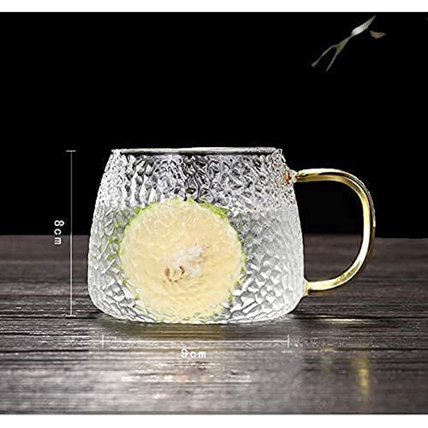 KiKiluxxa Glass Coffee Mugs 410ml with Golden Handle Set of 5 - Clear Tea Cup Set for Coffee, Tea, Milk, Hot & Cold Beverage