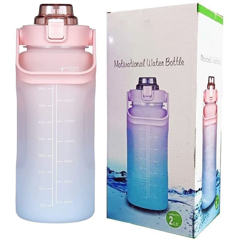 VDNSI Sipper Water Bottle 2 Liter with Motivational Time Marker Water bottle for office ,Water bottle for gym Non Toxic Gallon Water Bottle (Pink, Plastic)