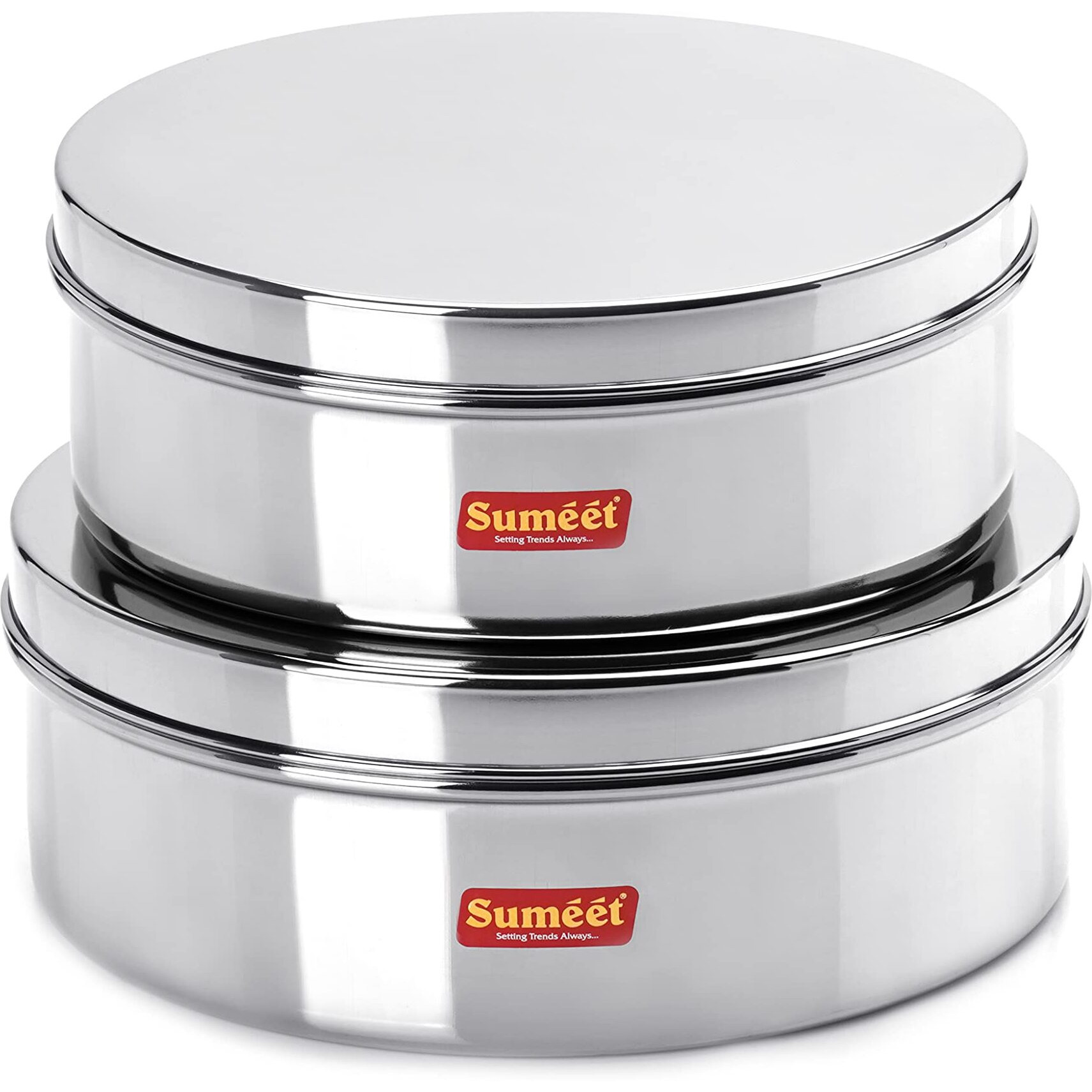 Sumeet Stainless Steel Flat Canisters/Puri Dabba/Storage Containers Set Of 2Pcs (2.1Ltr,2.7Ltr), Blue-Violet