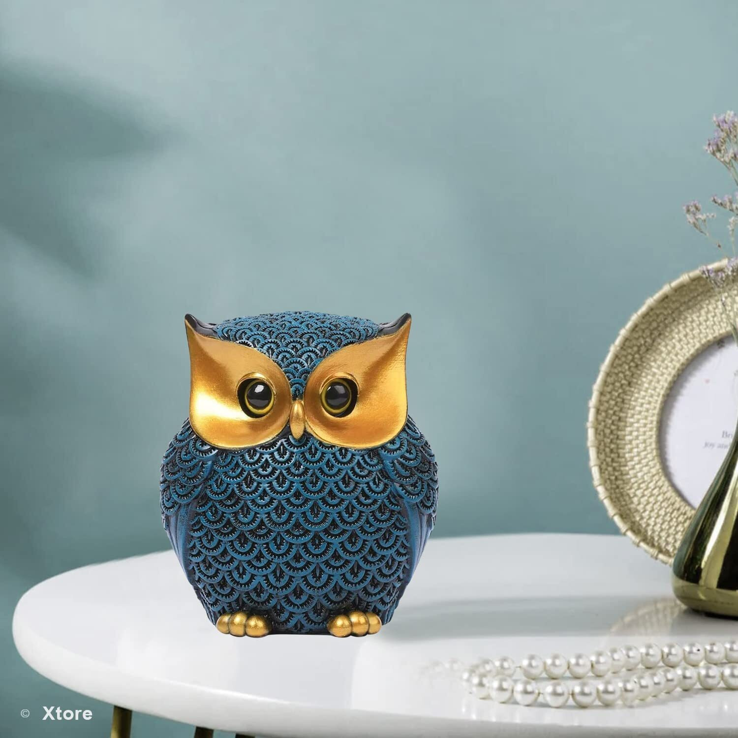 Xtore Modern Classy Lucky Owl Resin Art Figure Showpiece (Blue), 1 Piece