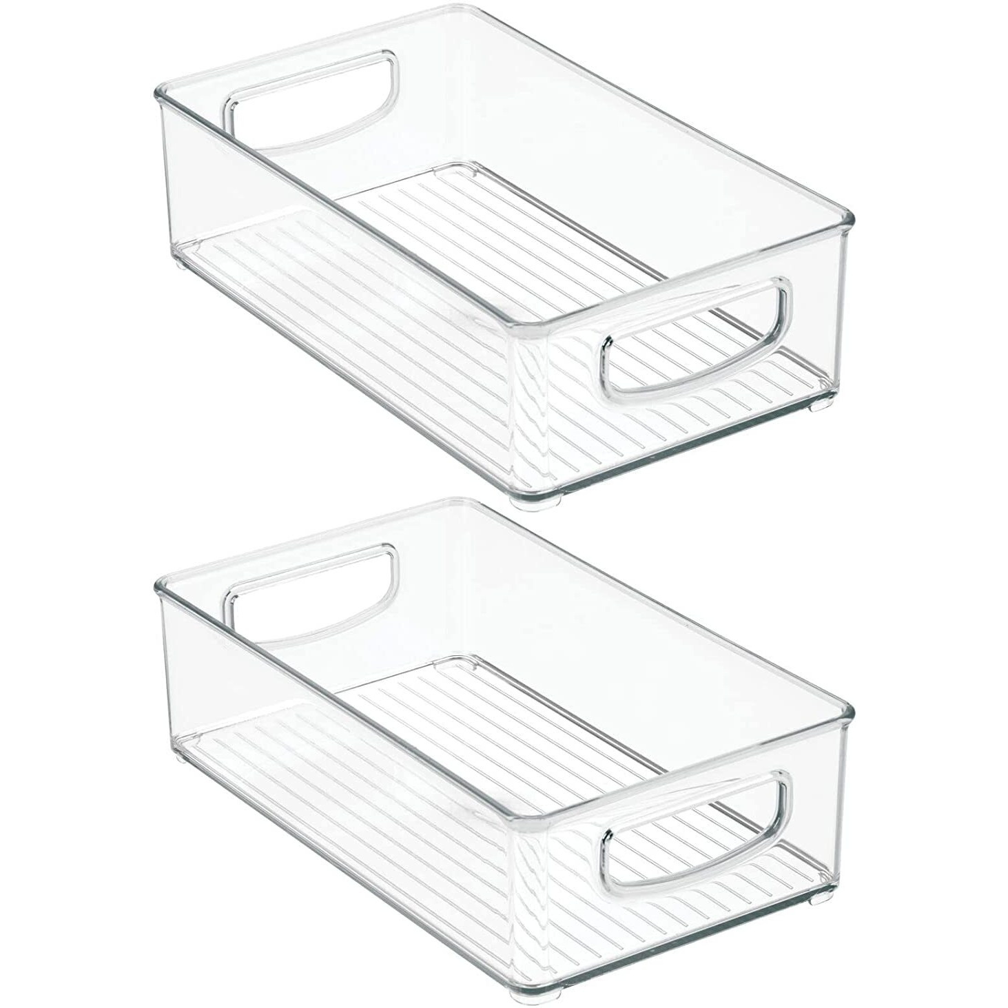 LISHONN Stackable Acrylic Fridge Organizer Sturdy Pantry And Refrigerator Storage Containers Bins With Handles | Large | Pack of 02 | For Bathroom, Kitchen Cabinet, Pantry, Home Organization