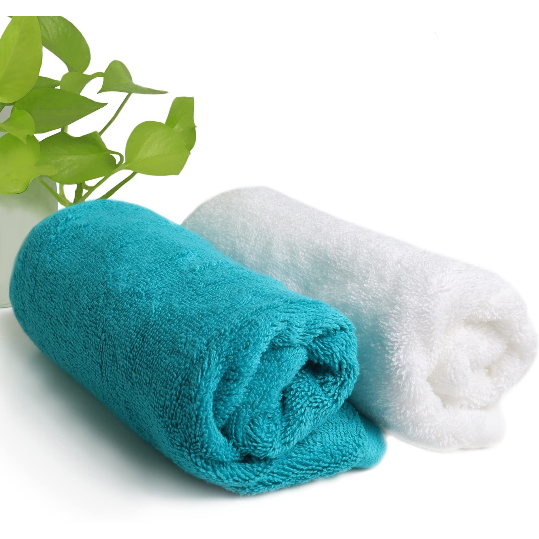 HEELIUM Bamboo Hand Towel | Ultra Absorbent & Anti-bacterial | 3X Softer than Cotton Towels | 65 X 40 cm - 600 GSM | Pack of 2 - Teal, White