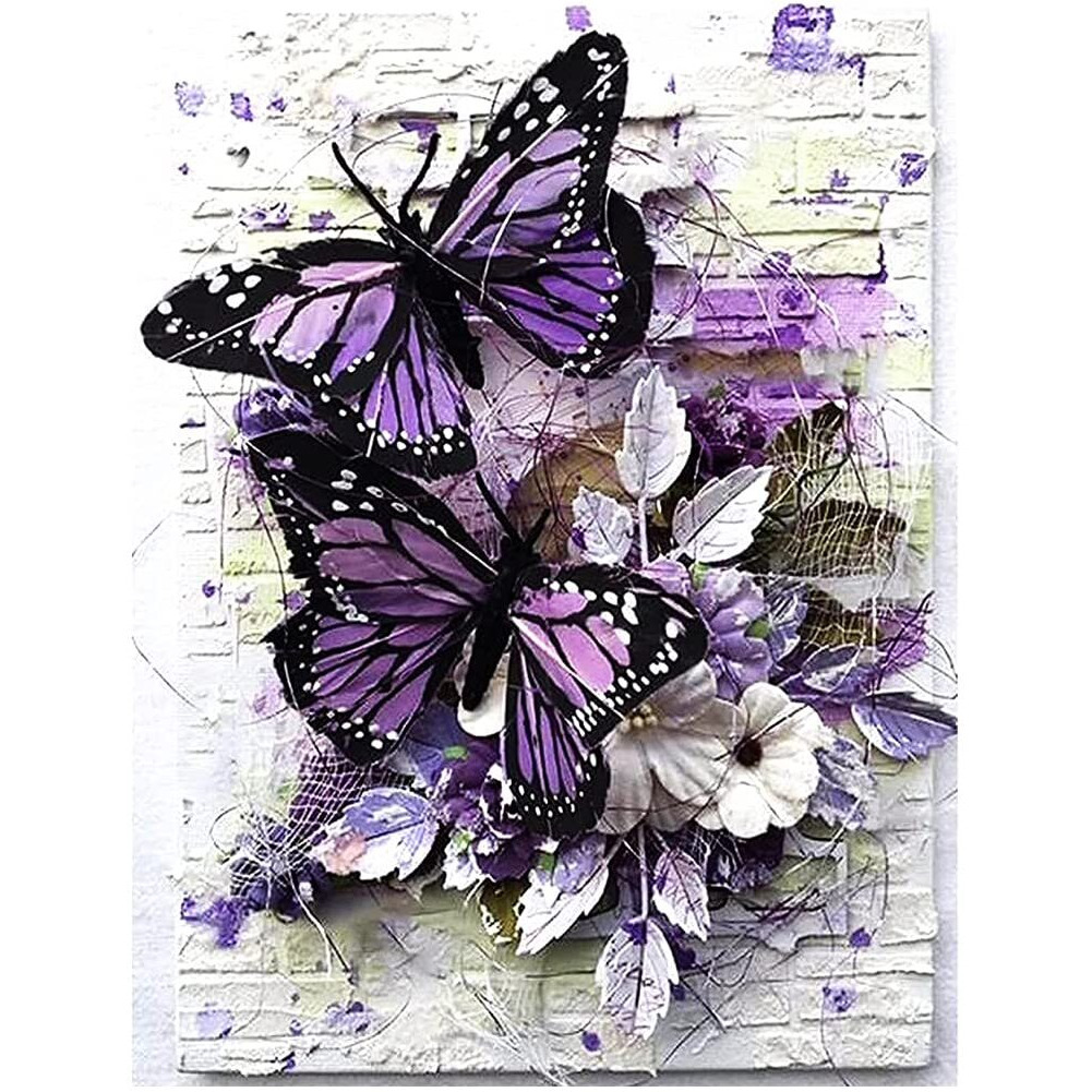 HASTHIP Diamond Painting Kit, 5D Diamond Painting Kit for Adults & Kids, 12x16inch DIY 5D Round Full Drill Butterfly Diamond Art, Very Suitable for Home Leisure and Wall Decoration