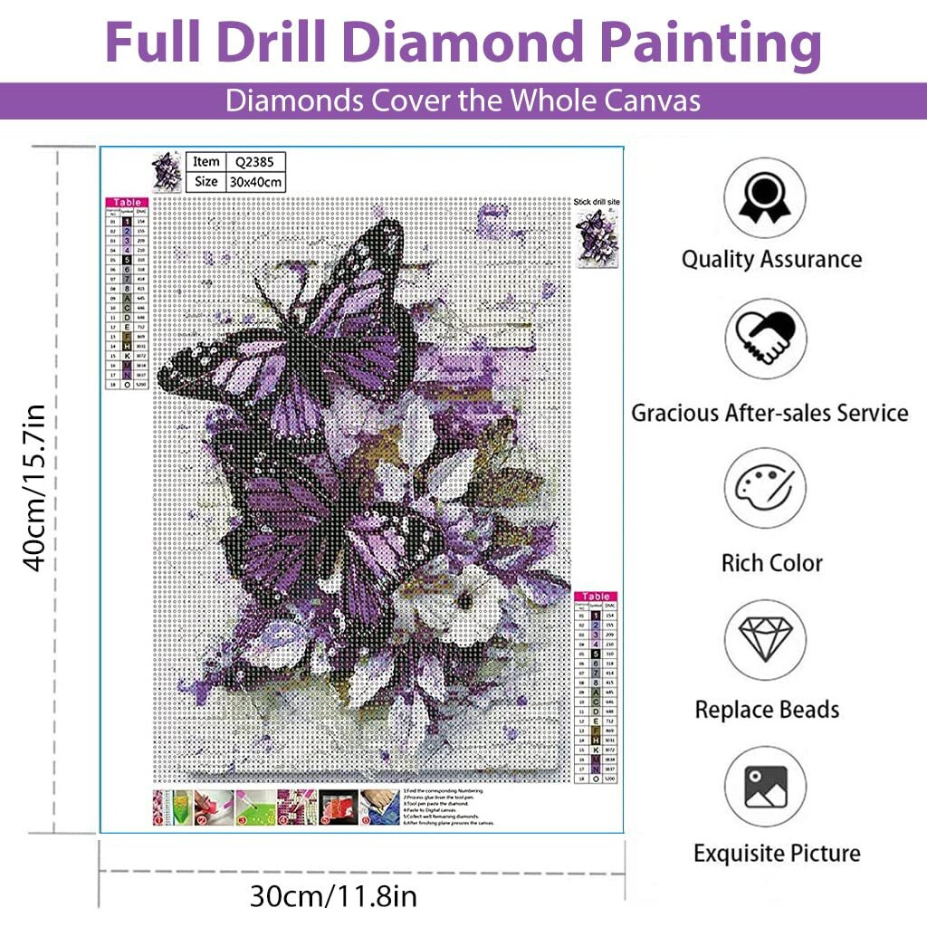 HASTHIP Diamond Painting Kit, 5D Diamond Painting Kit for Adults & Kids, 12x16inch DIY 5D Round Full Drill Butterfly Diamond Art, Very Suitable for Home Leisure and Wall Decoration