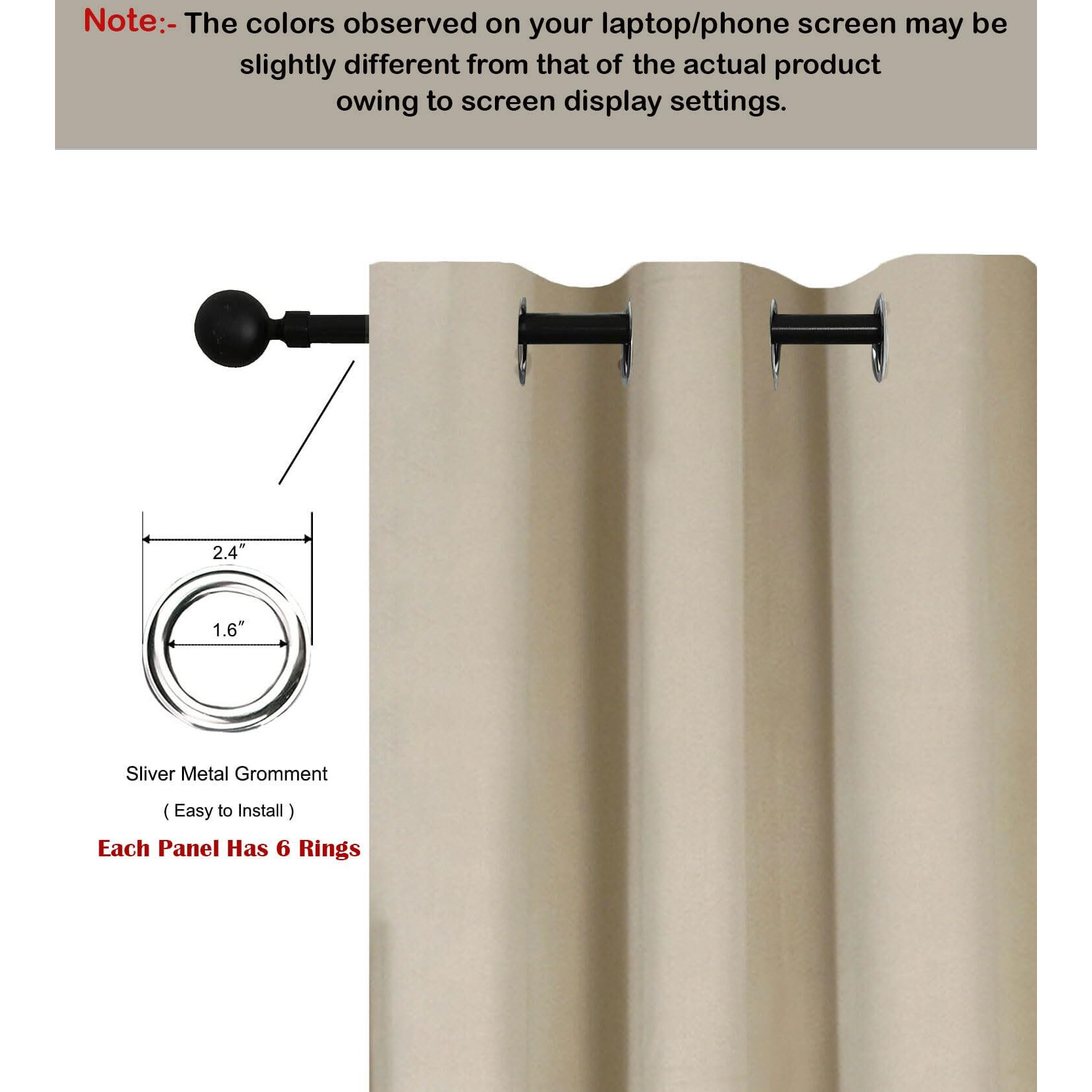 HOMEMONDE Solid 70% Blackout Curtains Door 7 Feet - Thermal Insulated, Heavy Blackouts, Room Darkening, 84 Inches - Beige, Opaque