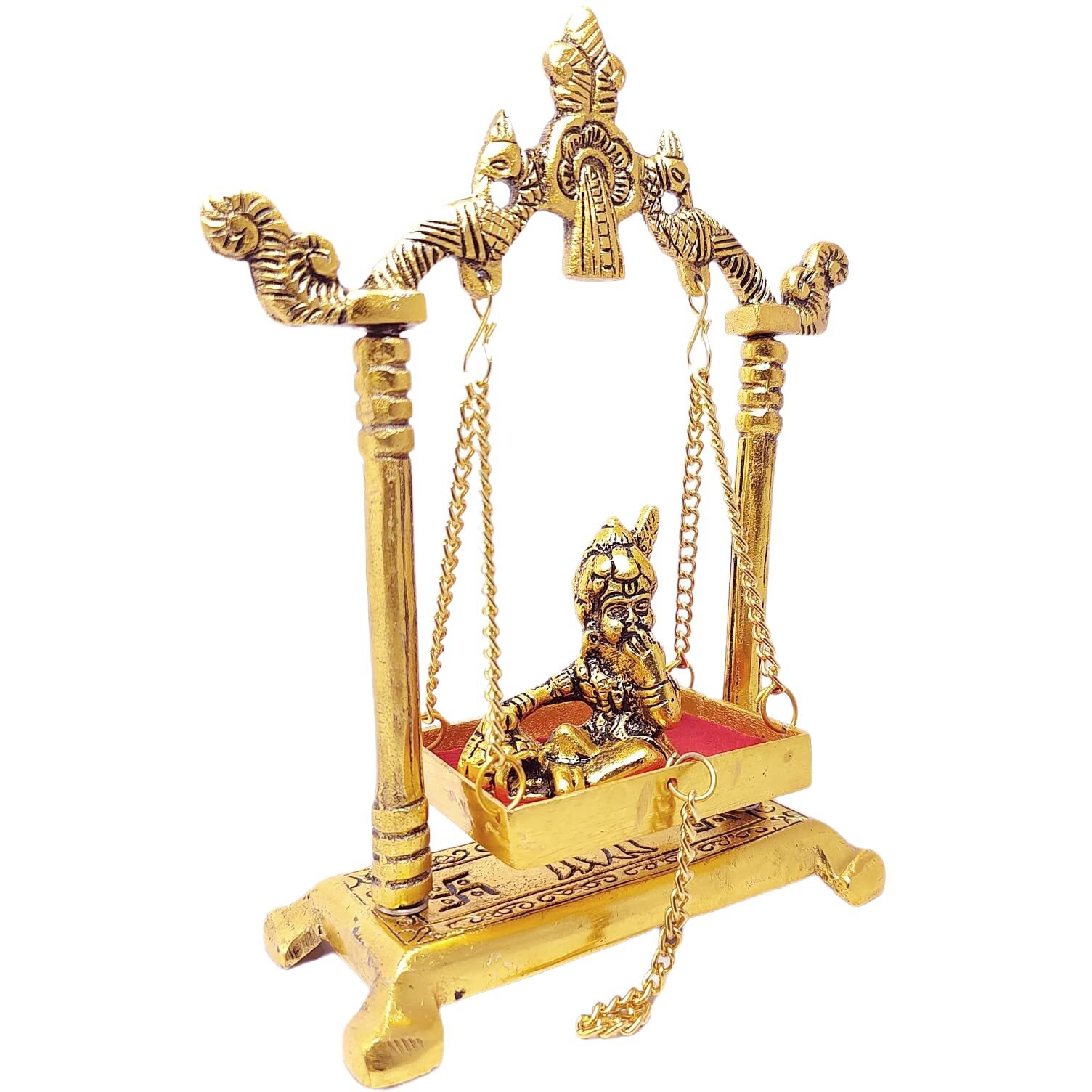 KridayKraft Laddu Gopal on Jhulla Palana Metal Statue Gold Plated Decor Your Home,Office metal Krishna Murti,Showpiece Figurines,Religious Idol Gift Article.