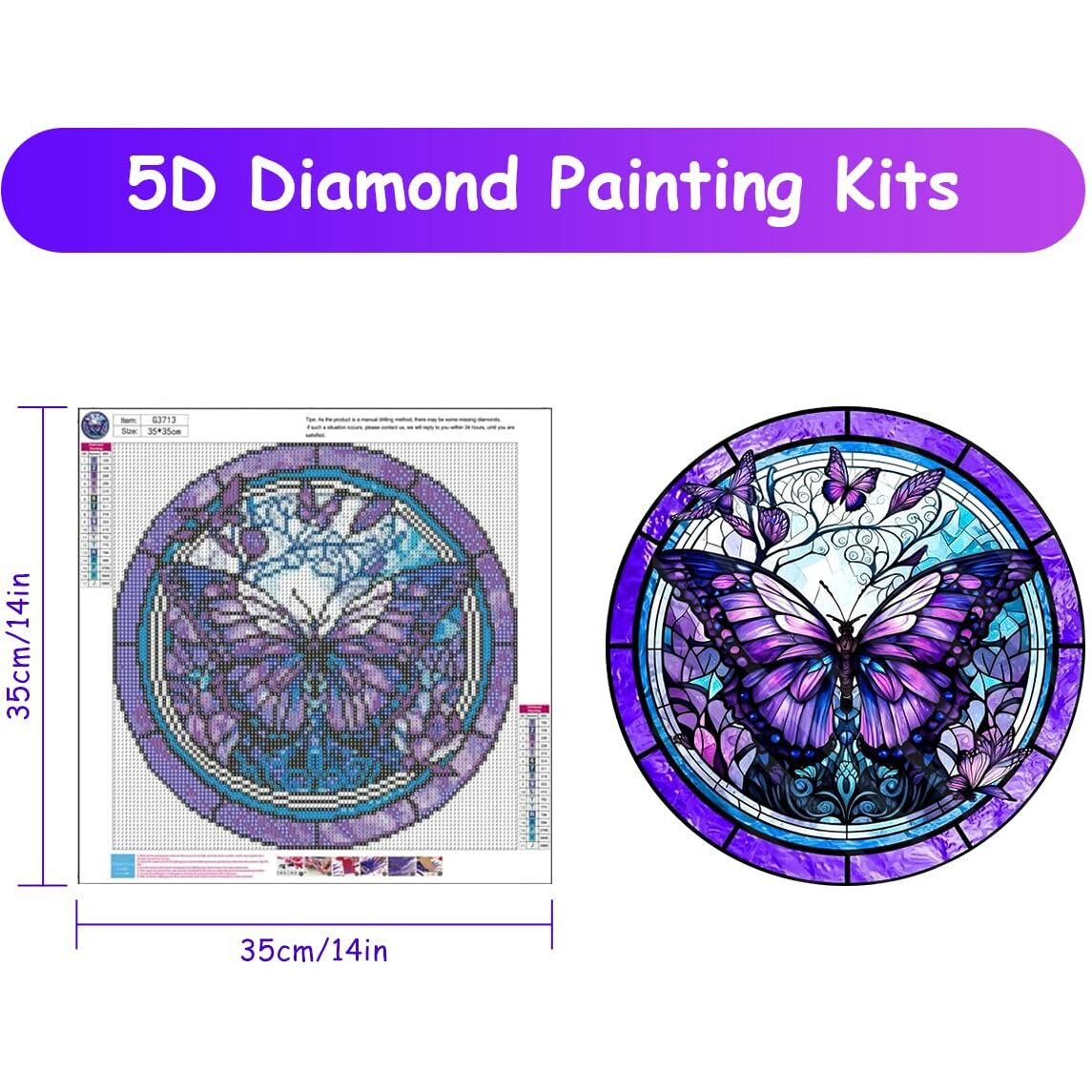 HASTHIP Diamond Painting Kit - 14x14inch Butterfly Diamond Painting Kits, 5D Diamond Painting Kit for Adults & Kids, Very Suitable for Home Leisure and Wall Decoration, Gift for Kids and Adults