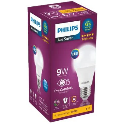 Philips 9-Watts E27 LED Warm White LED Bulb, Pack of 2, (Ace Saver)