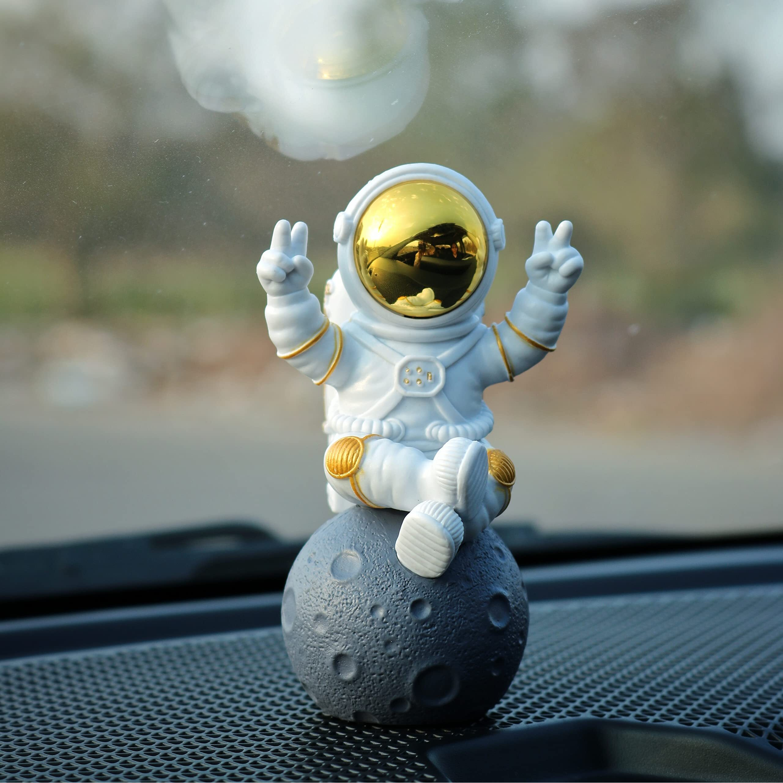 Street27 Astronaut Figurine Showpiece for Home Dcor Idols for Office Desk Table Astronaut Toy for Car Dashboard, Statue for Gift Gifting Items Birthday Decoration (Sitting on moon Golden)