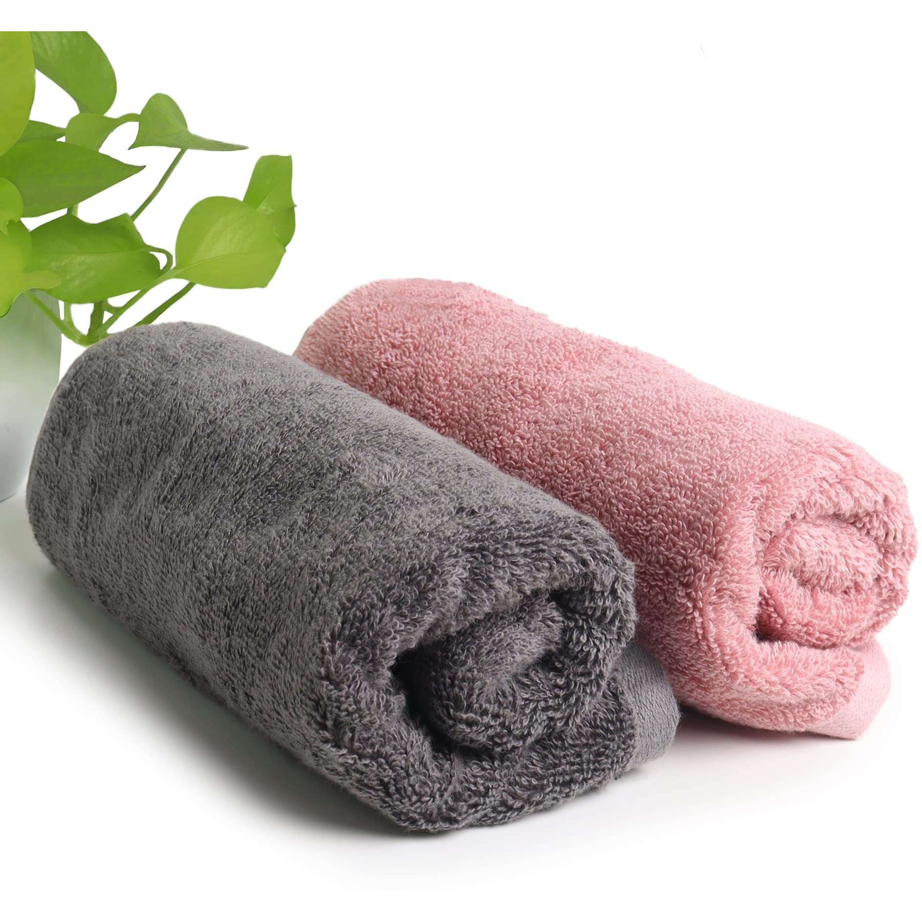 HEELIUM Bamboo Hand Towel | Ultra Absorbent & Anti-bacterial | 3X Softer than Cotton Towels | 65 X 40 cm - 600 GSM | Pack of 2 - Peach, Grey