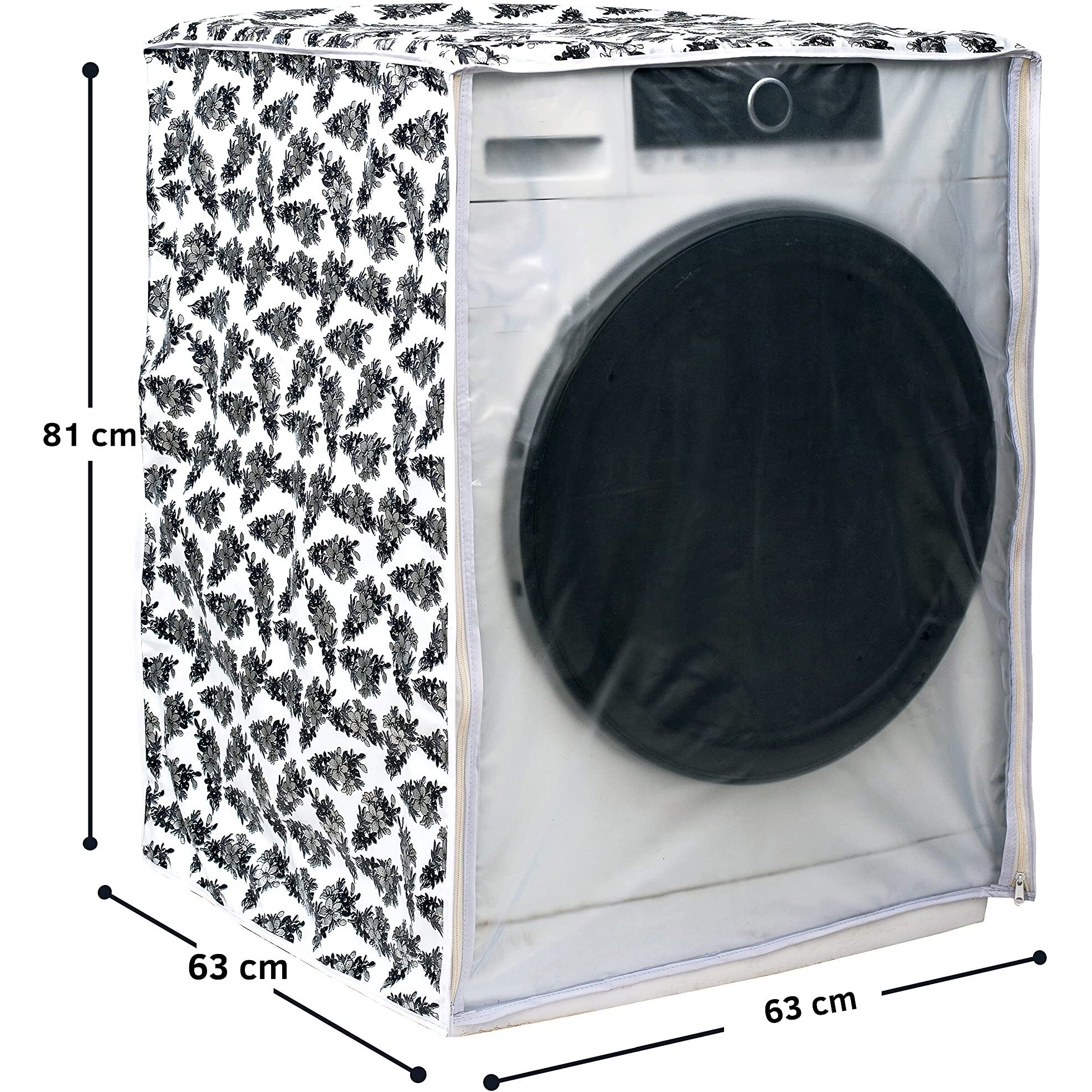 Classic Front Load Washing Machine Cover For Samsung 5.5 Kg, 6 Kg & 6.5 Kg (50Cmsx63Cmsx81Cms_Black,White) Pack Of  1 Washing Machin Cover - Polyvinyl Chloride