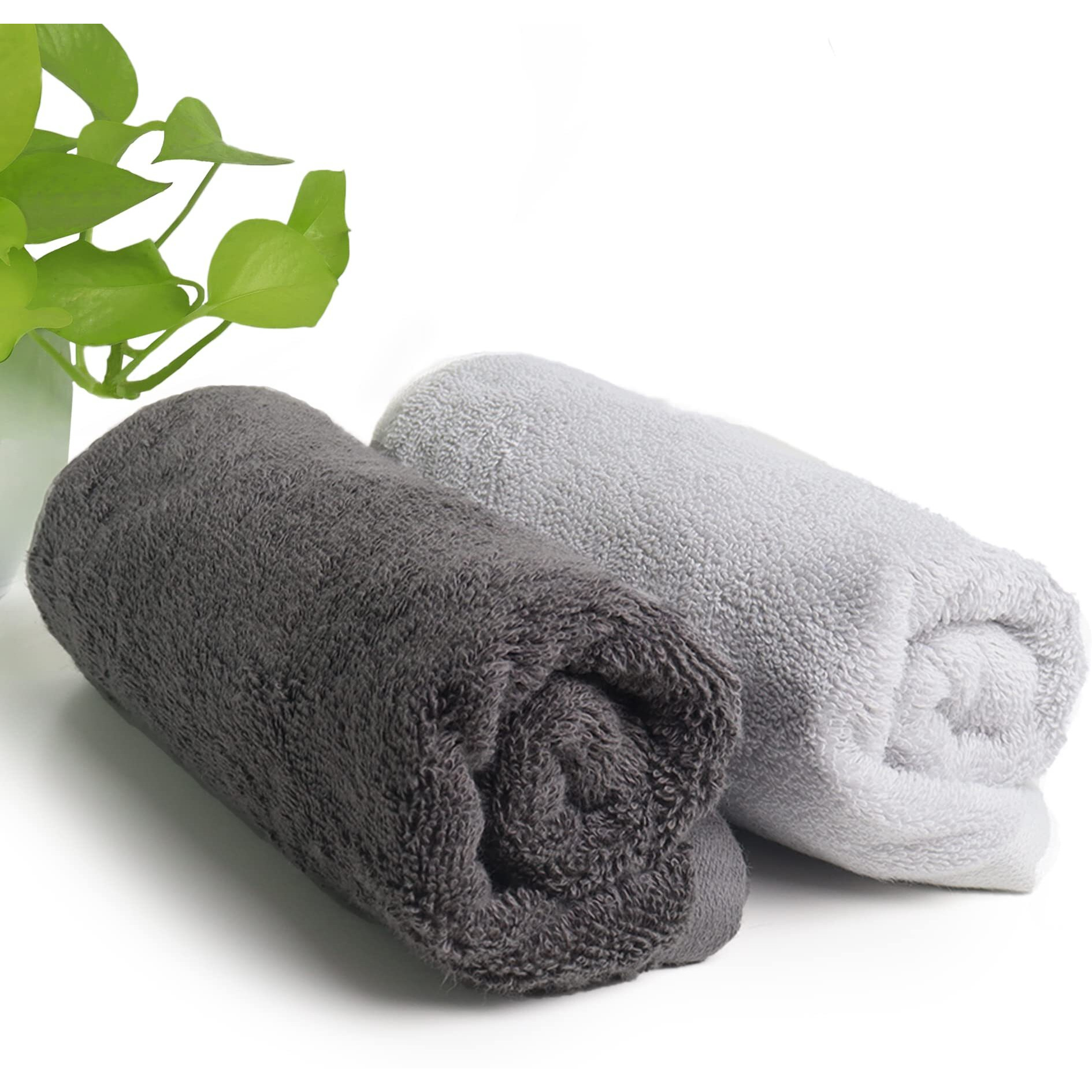 HEELIUM Bamboo Hand Towel | Ultra Absorbent & Anti-bacterial | 3X Softer than Cotton Towels | 65 X 40 cm - 600 GSM | Pack of 2 - Light Grey, Grey