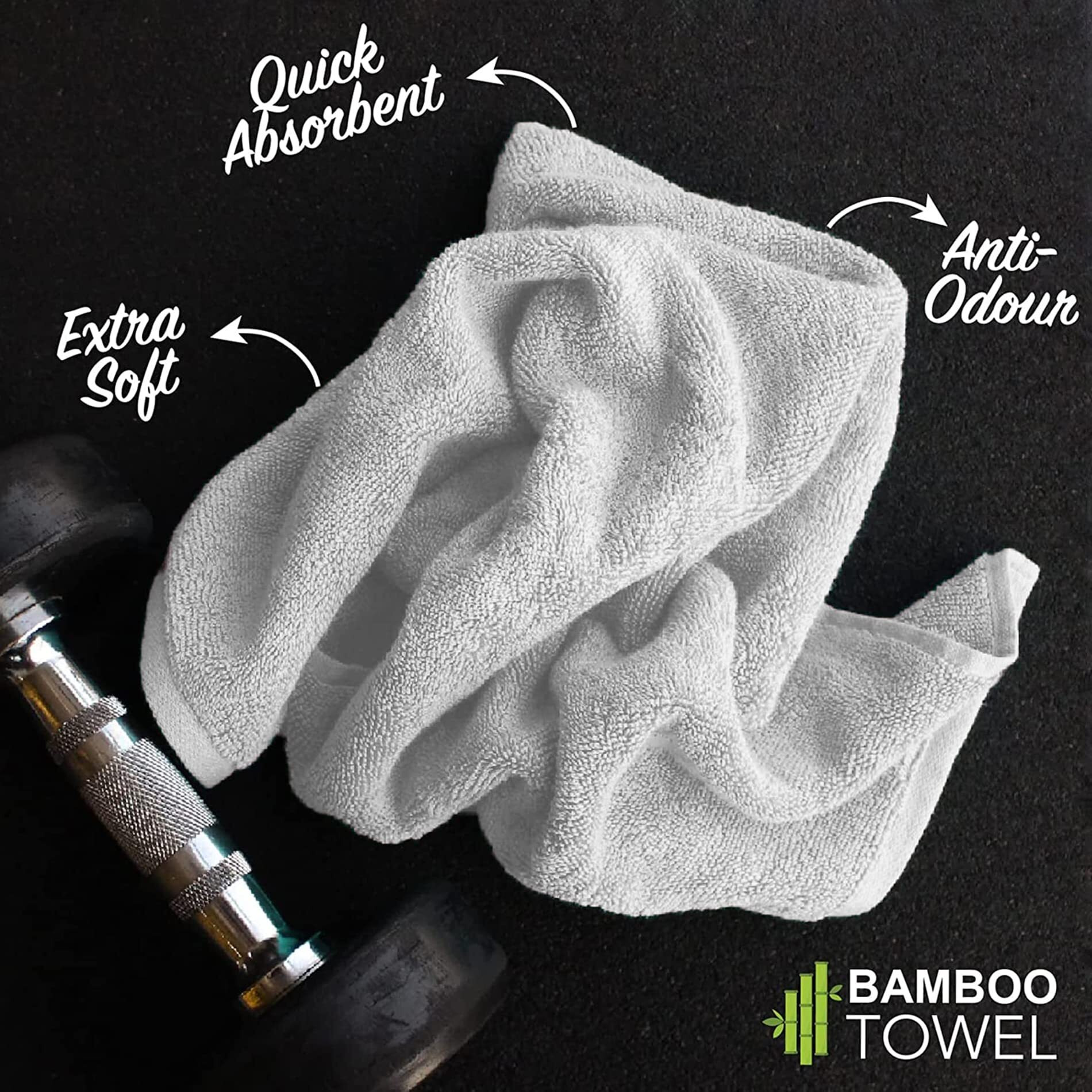 HEELIUM Bamboo Hand Towel | Ultra Absorbent & Anti-bacterial | 3X Softer than Cotton Towels | 65 X 40 cm - 600 GSM | Pack of 2 - Light Grey, Grey