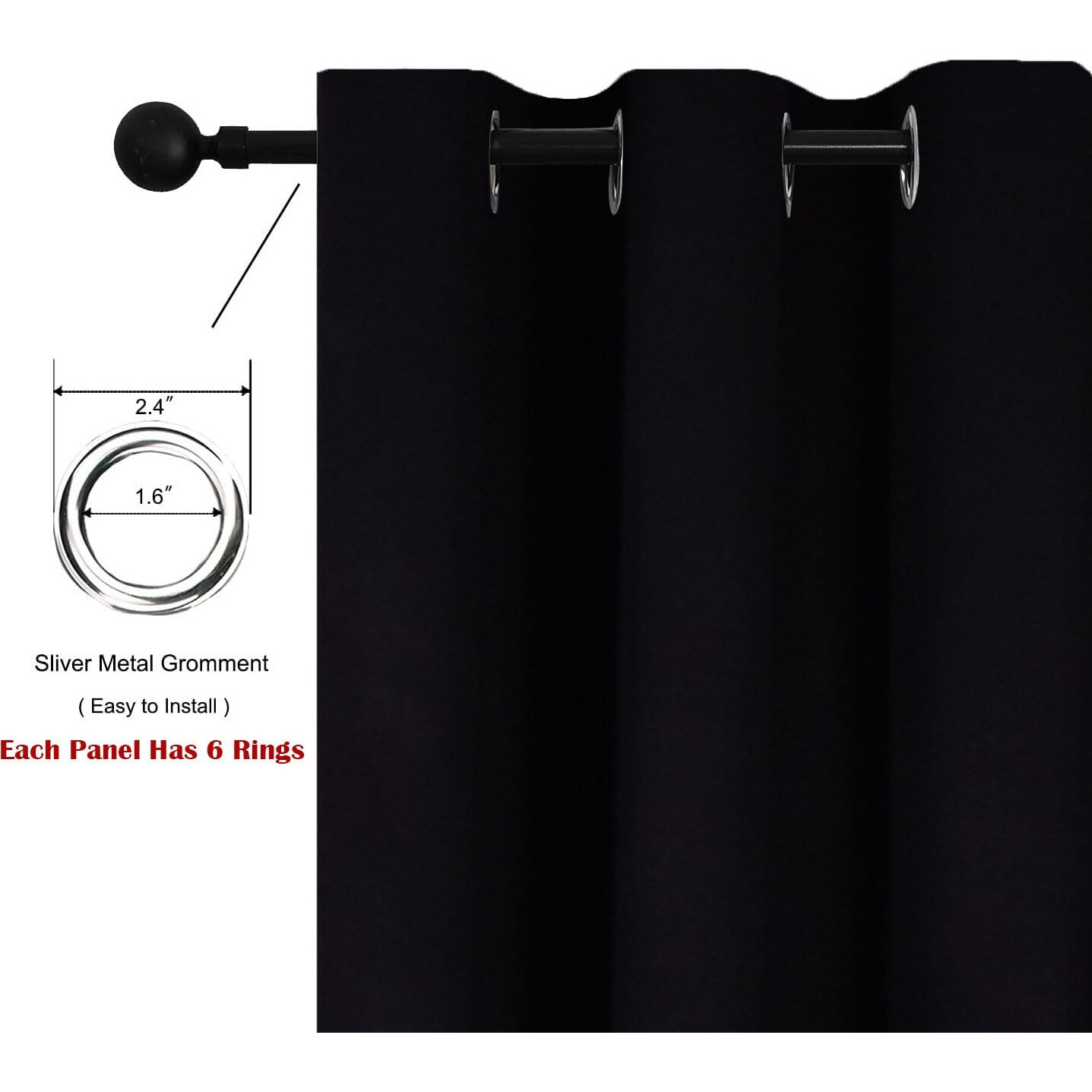 HOMEMONDE 100% Blackout Curtains with Stainless Steel Eyelets - Window 5 Feet Curtain, Thermal Insulated, Fully Heavy Blackouts - Set of 2, Black