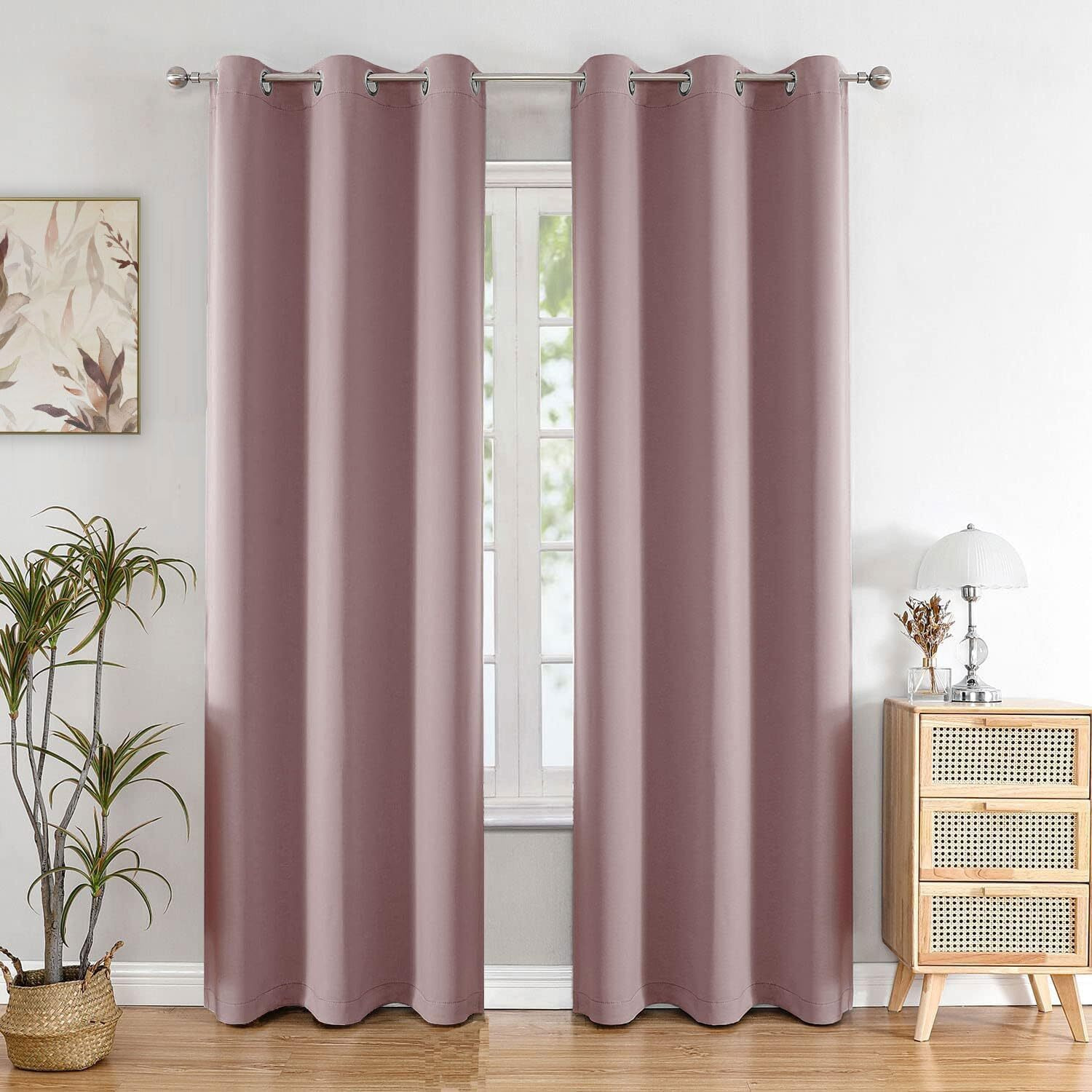 HOMEMONDE Thermal Insulated 75% Room Darkening Blackout Curtains 5 Feet - Window Heavy Panels, Solid Curtain Set of 2, Lavender - 60 Inches