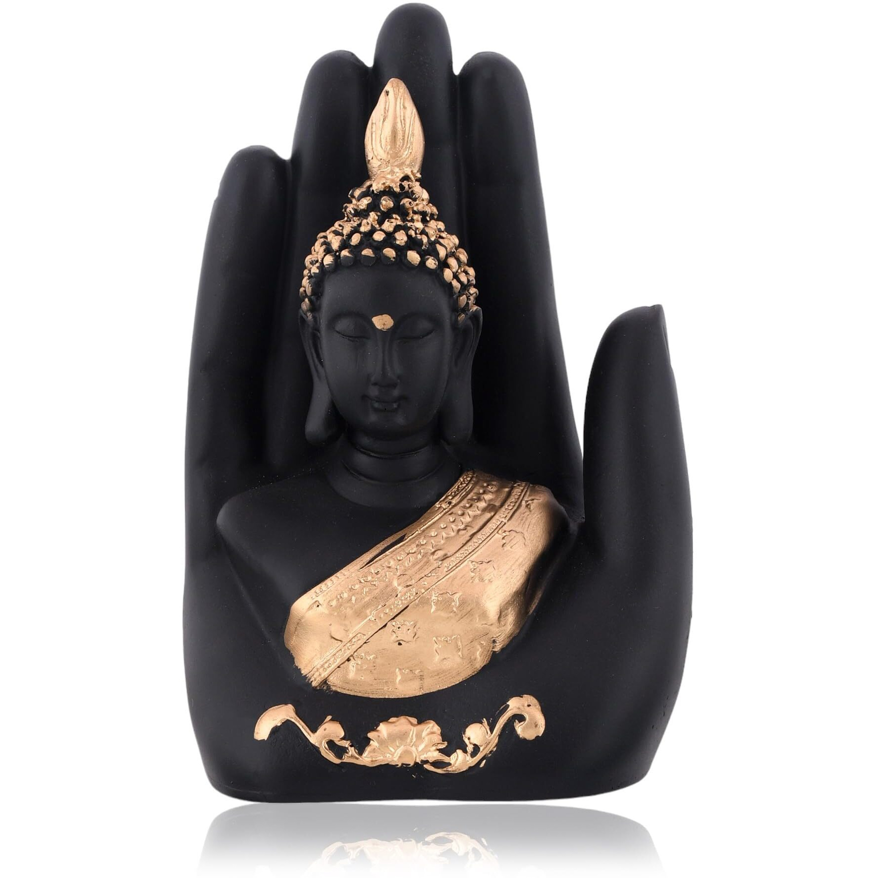 CraftVatika Golden Handcrafted Palm Buddha Idol for Home,Office and Gifts - Palm Buddha Hand Statues for Living Room Mandir Pooja Room Living Room Diwali Decor