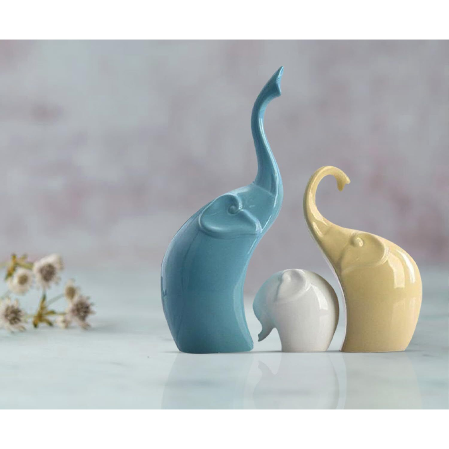 Xtore Beautiful Ceramic Multicolour 3 Pcs Elephant Family for Home Decor (Pack of 1, Multicolor)