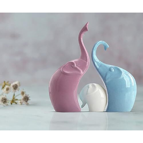 Xtore Beautiful Ceramic Elephant Family for Home Decor (Pack of 1,Multi-Coloured)