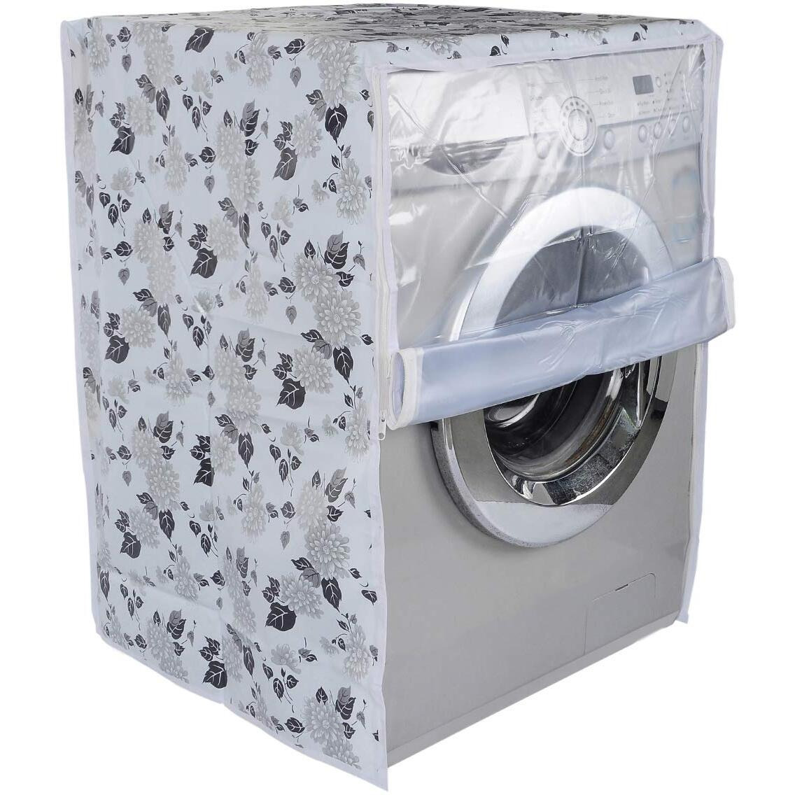 Classic Front Load Washing Machine Cover for Samsung 7 Kg & 7.5Kg (53Cmsx63Cmsx81Cms, Half White & Grey) Pack of  1 Washing Machin Cover