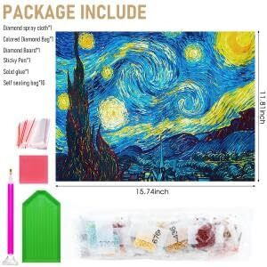 HASTHIP Diamond Painting Kit, 5D Diamond Painting Kit, The Starry Night By Master Van Gogh, Rhinestone Extremely Shiny Diamond Painting Art, Abstract Style Room Decoration (30Cm X 40Cm)