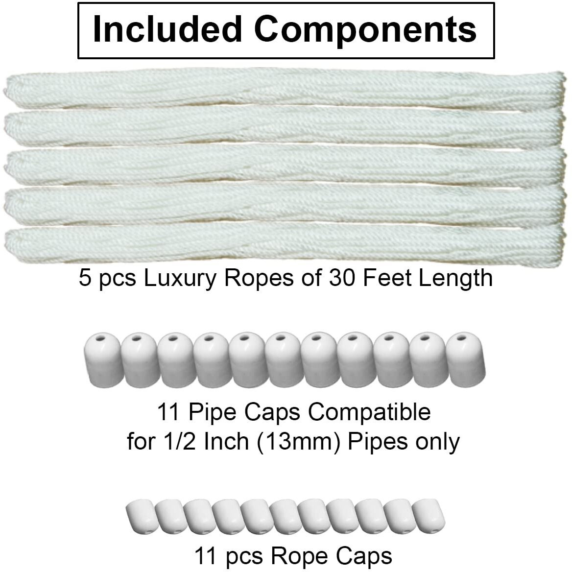 Rainbow Drywell 5 Nylon Ropes, 11 ABS Pipe caps and 11 Rope Caps for Luxury Individual Drop-Down Ceiling Cloth Dryer Model