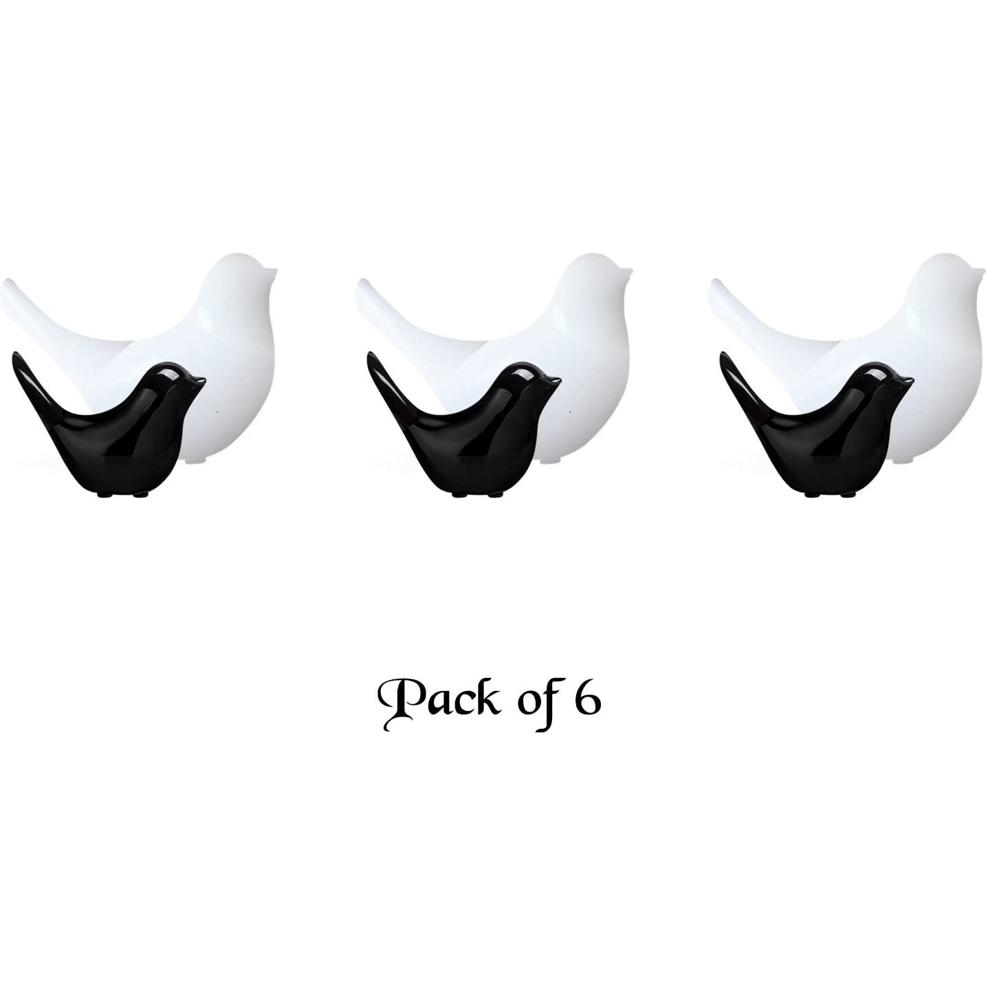 LIFEHAXTORE Creative White and Black Glossy Ceramic Birds Figurines Home Decorations Accessories Party (Pack of 6, Black & White)